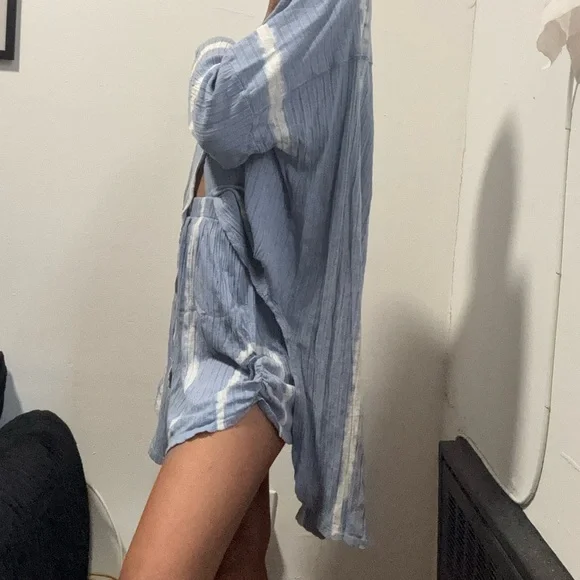 Free People Blue and White Long Sleeve Tee - Picture 2 of 5